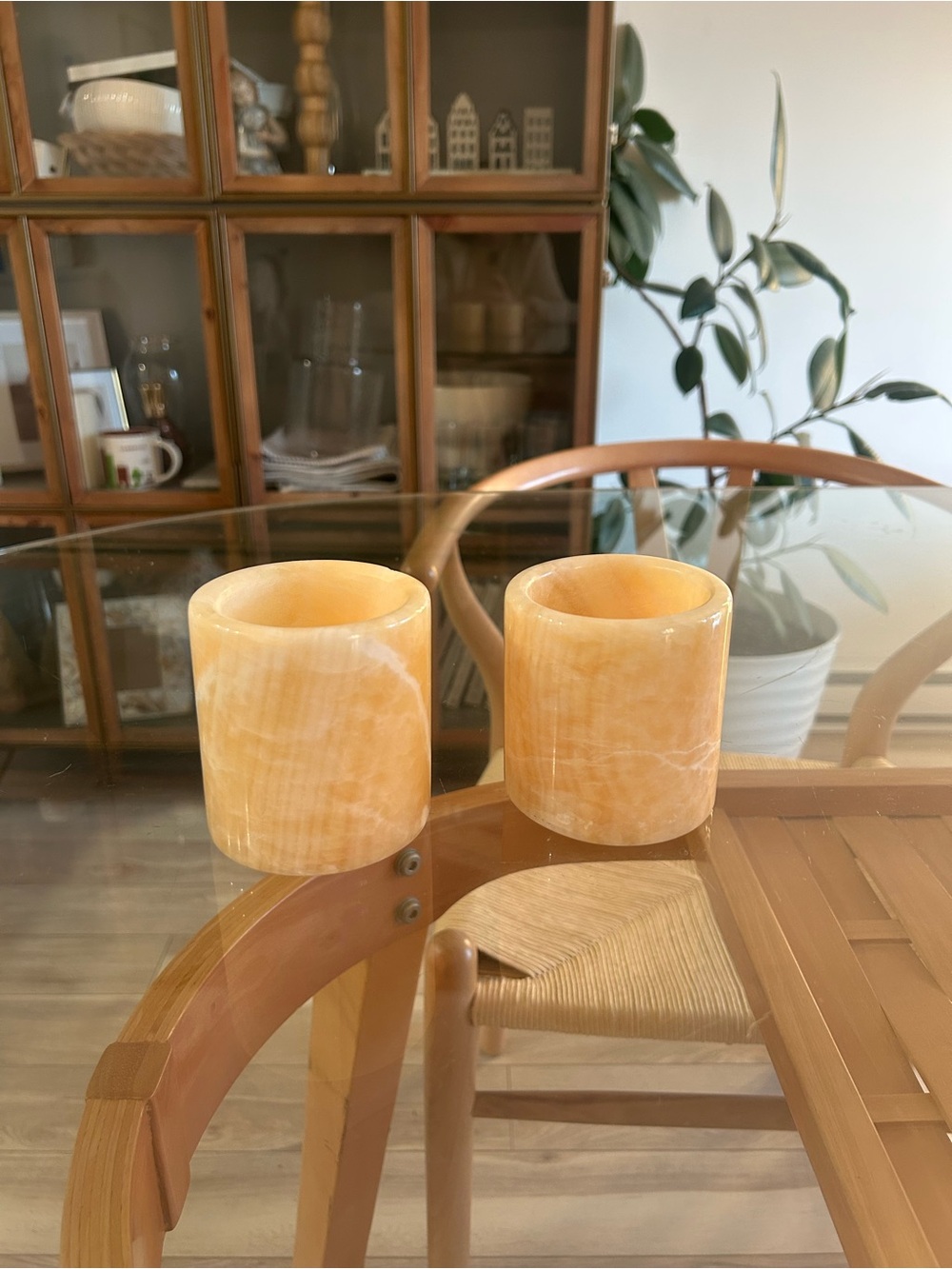 Pair of Honey Onyx Candle Holders